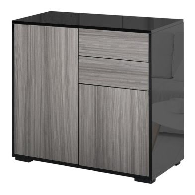 Homcom High Gloss Frame Sideboard Push Open Design With 2 Drawer For Living Room Bedroom Light Grey And Black