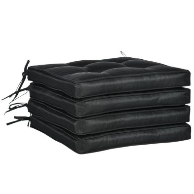 Outsunny Set Of 4 Garden Seat Cushion With Ties 42 X 42cm Replacement Dining Chair Seat Pad Black