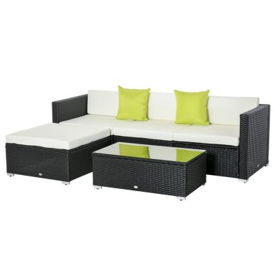 Product photograph of Outsunny 4-seater Rattan Sofa Set Set Garden Outdoor Sectional Sofa Coffee Table Metal Frame Withcushion Pillows-black from QD stores