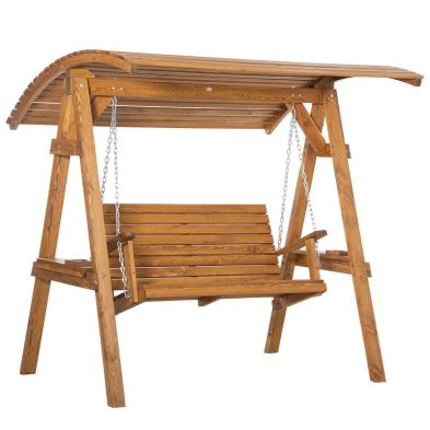 Outsunny 2 Seater Swing Chair Garden Swing Bench With Adjustable Canopy And Pine Wood Frame For Patio Yard