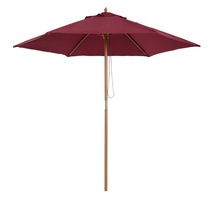 Outsunny 2.5M Wooden Garden Parasol Umbrella-Red Wine