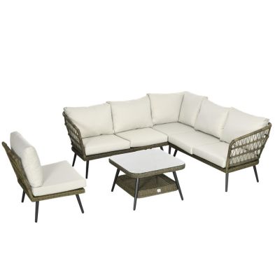 Product photograph of Outsunny 6-seater Outdoor Rattan Corner Sofa from QD stores
