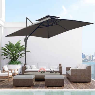 Product photograph of Outsunny Cantilever Parasol 360 Degree Rotation Angle Adjustment Outdoor Market Garden Umbrella - Dark Grey from QD stores