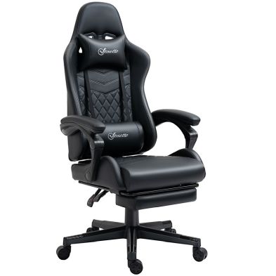 Product photograph of Vinsetto Racing Gaming Chair With Swivel Wheel Footrest Pvc Leather Recliner Gamer Desk For Home Office Black from QD stores