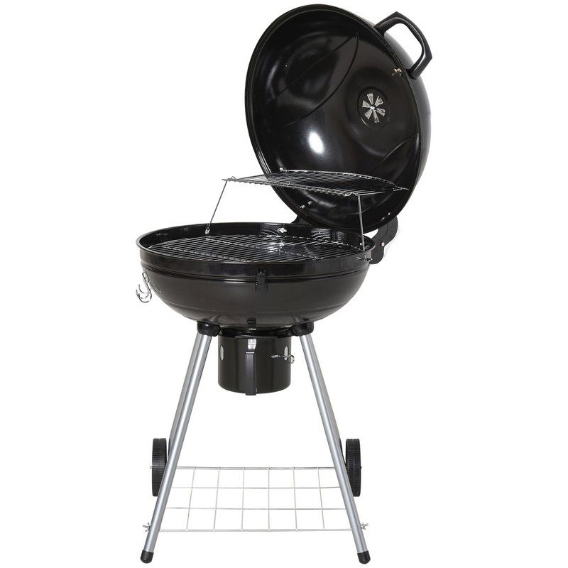 Outsunny Portable Kettle Charcoal Grill Withwheels 57Lx63Wx94H cm-Black/Silver