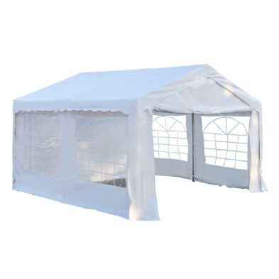 Outsunny 4m X 4 M Garden Gazebo Portable Carport Shelter With Removable Sidewalls Doors Party Tent Shelter Car Canopy