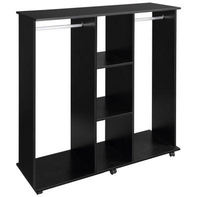Product photograph of Homcom Double Mobile Open Wardrobe With Clothes Hanging Rails Storage Shelves Organizer Bedroom Furniture - Black from QD stores