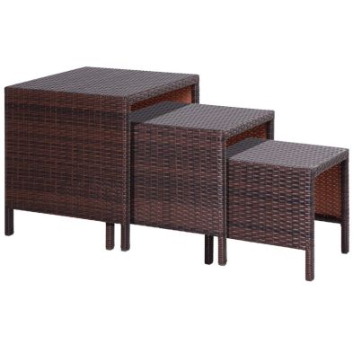 Product photograph of Outsunny 3 Pcs Rattan Nesting Tables Set-brown from QD stores