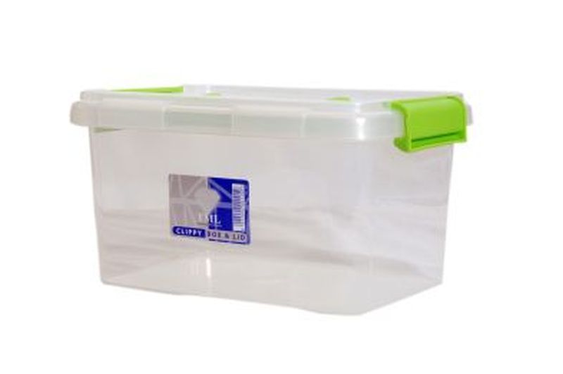 3.5L TML Stacking Plastic Storage Box Clear Clip Lid With Green Handle