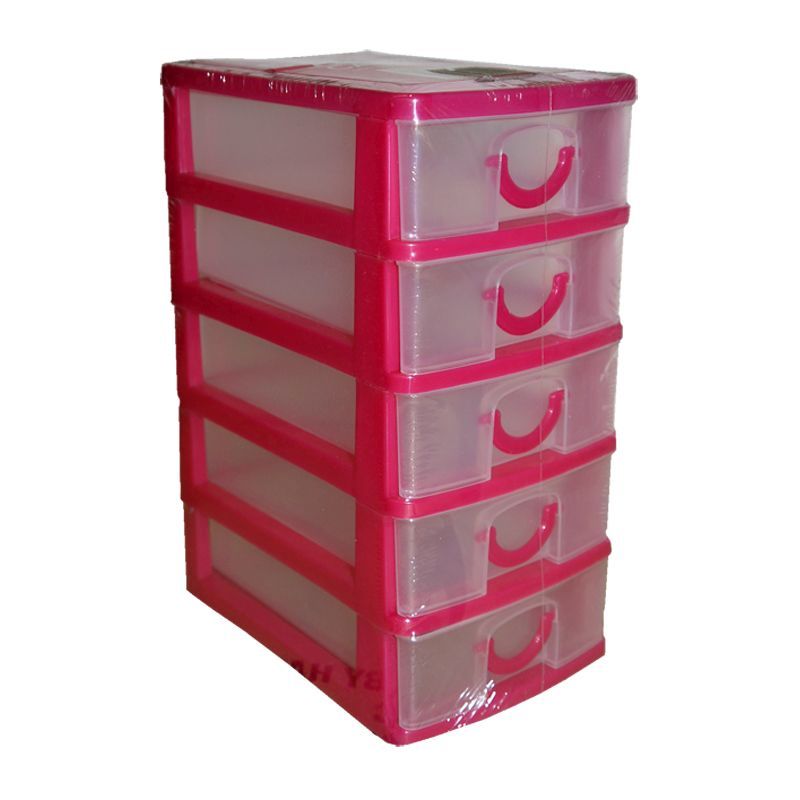 2L Handy Home 5 Drawer Plastic Storage Tower Pink