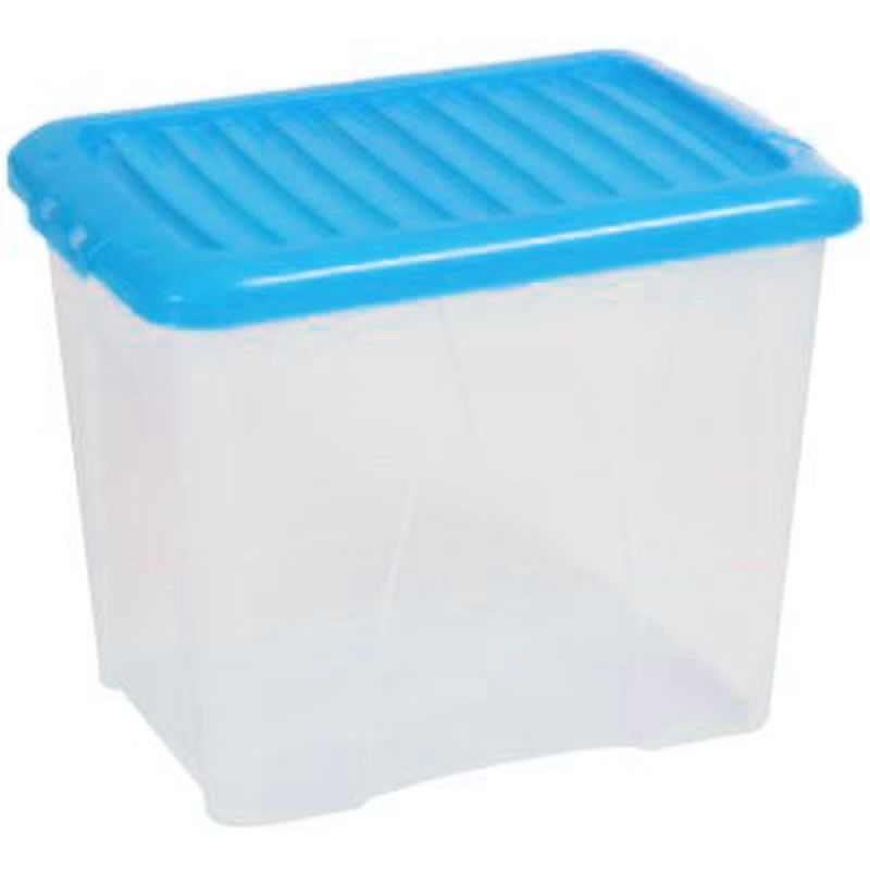 75L Wham Nice Stacking Plastic Storage Box Clear & Blue Clip Lid