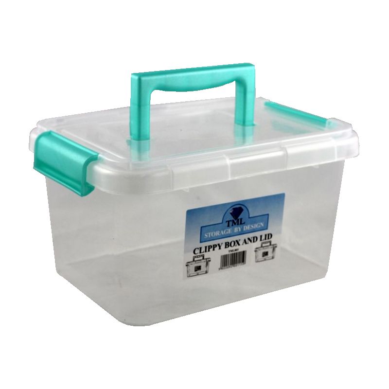 3.5L TML Stacking Plastic Storage Box Clear Clip Lid & Mint Handle