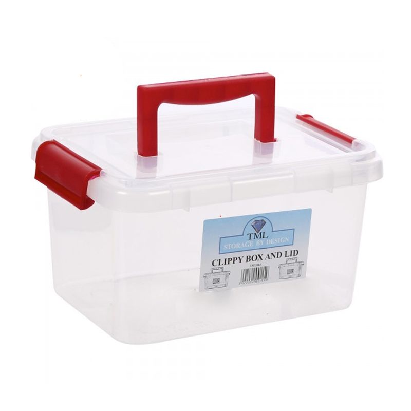3.5L TML Stacking Plastic Storage Box Clear Clip Lid With Red Handle