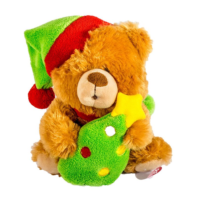 Animated Christmas Bear Moving Head - Brown Bear with Tree
