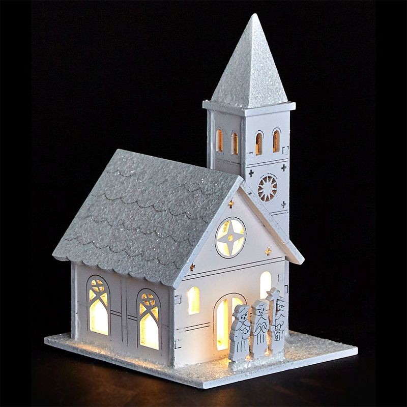 White LED Wooden Church with People