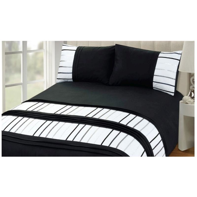 Double Bed Embroided Duvet Cover - Black