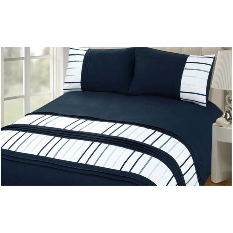 Double Bed Embroided Duvet Cover - Navy