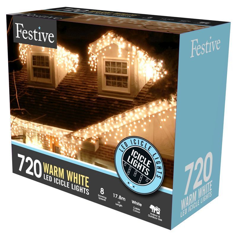 720 Warm White LED Snowing Icicle Lights
