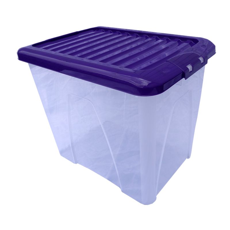 75L Wham Nice Stacking Plastic Storage Box Clear & Purple Clip Lid