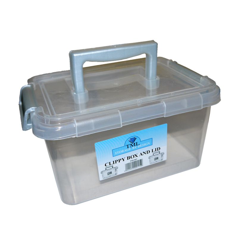 3.5L TML Stacking Plastic Storage Box Clear Clip Lid With Grey Handle