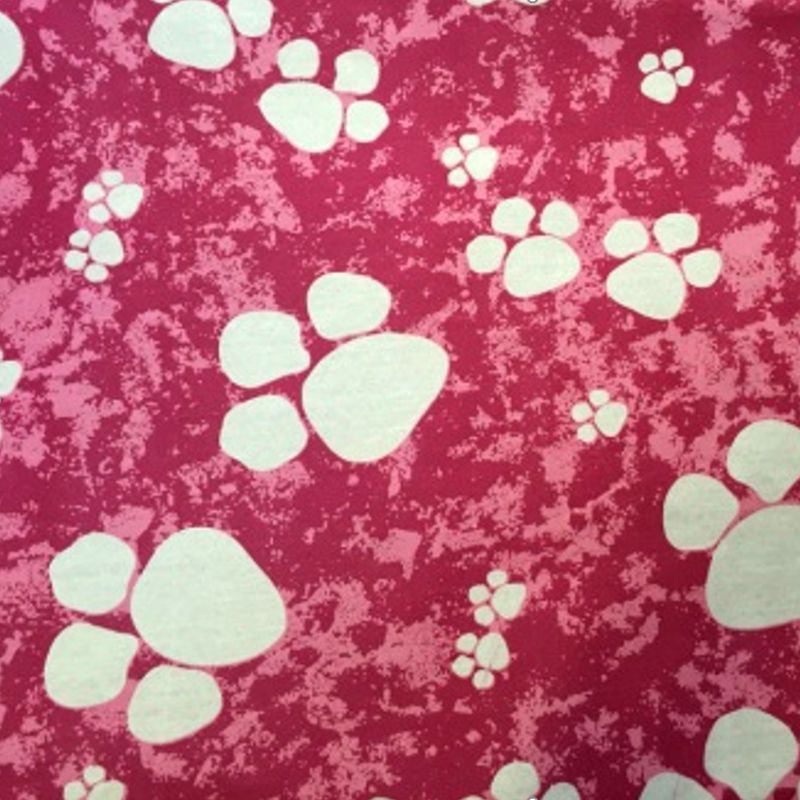 Pet Bed - Poly Cotton Pink With White Paws 69 x 94cm