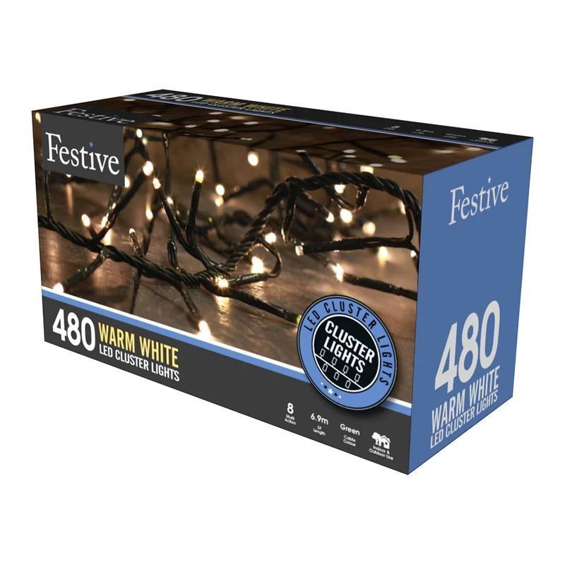 480 LED Due White Outdoor Animated Cluster Fairy Lights Mains 6.2m