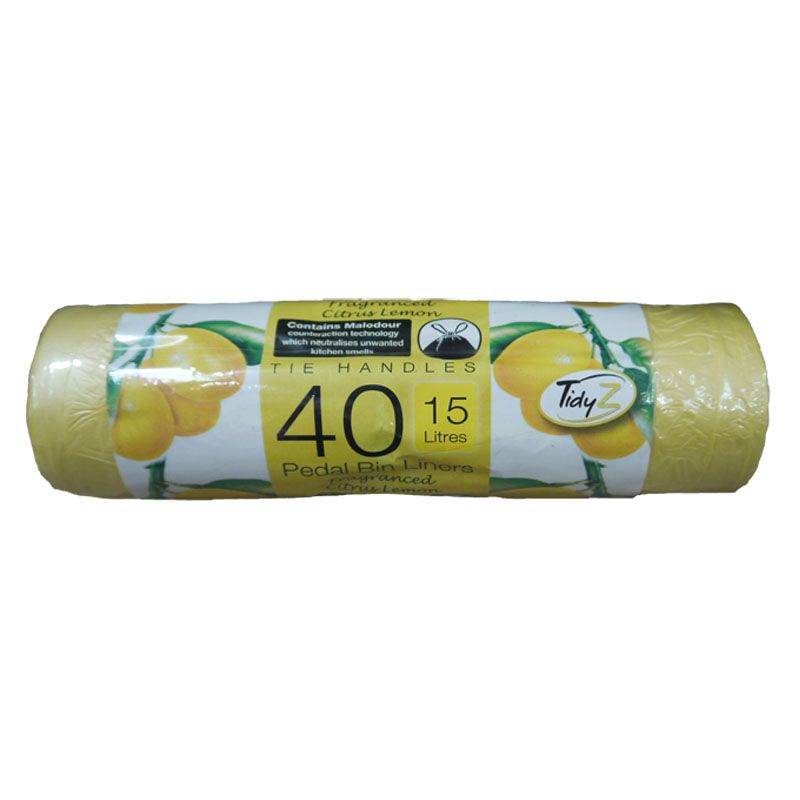 40 Pedal Bin Bags Fragranced Tie Handles Lemon