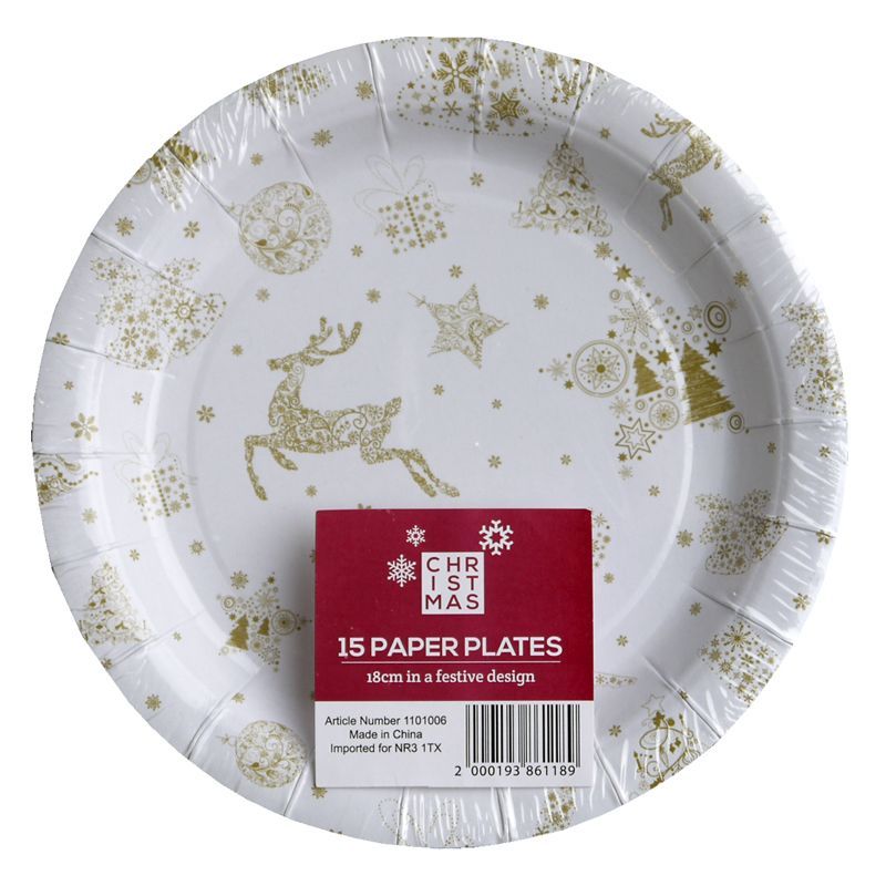 Small Christmas Paper Plates 15 Pack - Reindeer Design