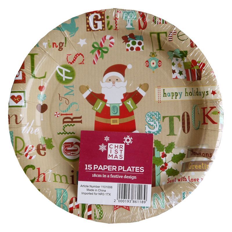 Small Christmas Paper Plates 15 Pack - Santa Text Design