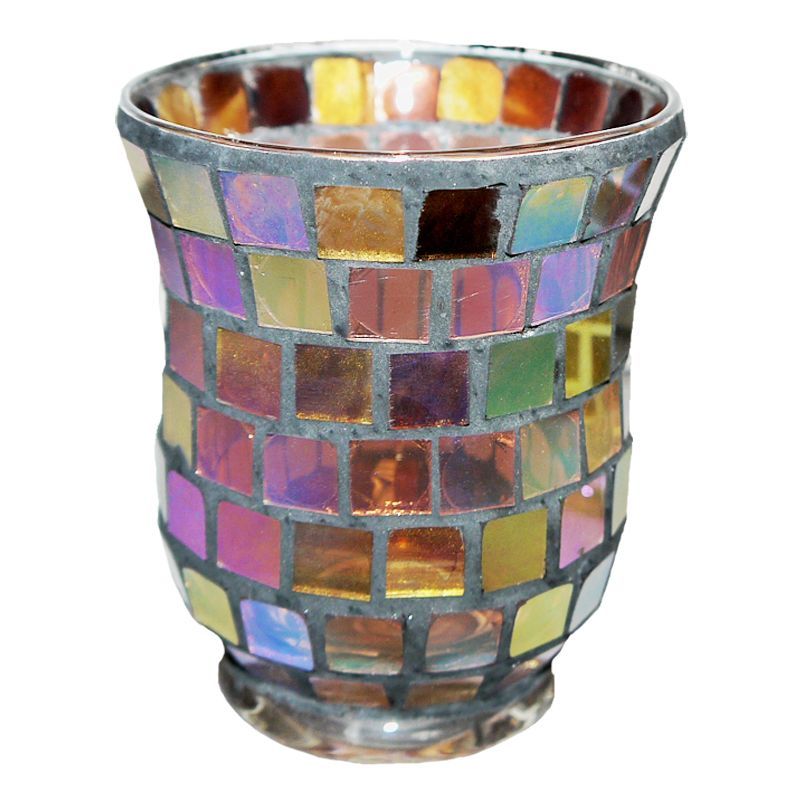 Coloured Mosaic Glass Candle Holder (9.5cm x 11cm) - Rainbow