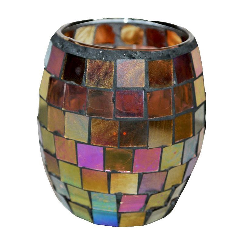 Coloured Mosaic Glass Candle Holder (8.5cm x 9cm) - Rainbow