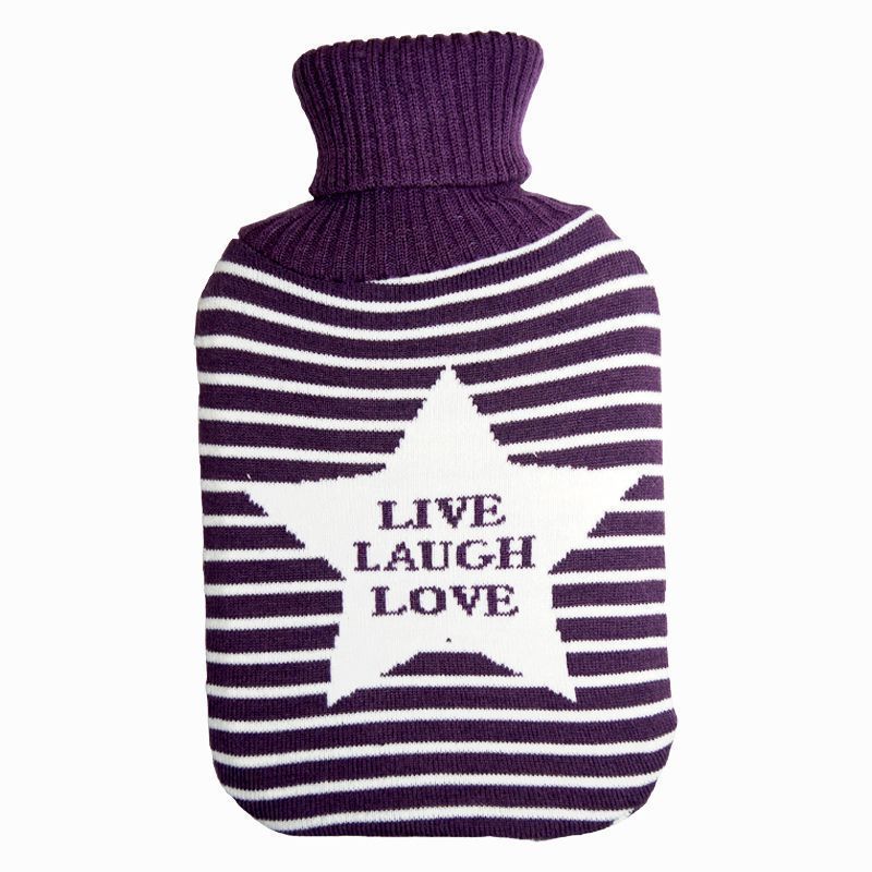 Live Laugh Love Purple Knitted Hot Water Bottle