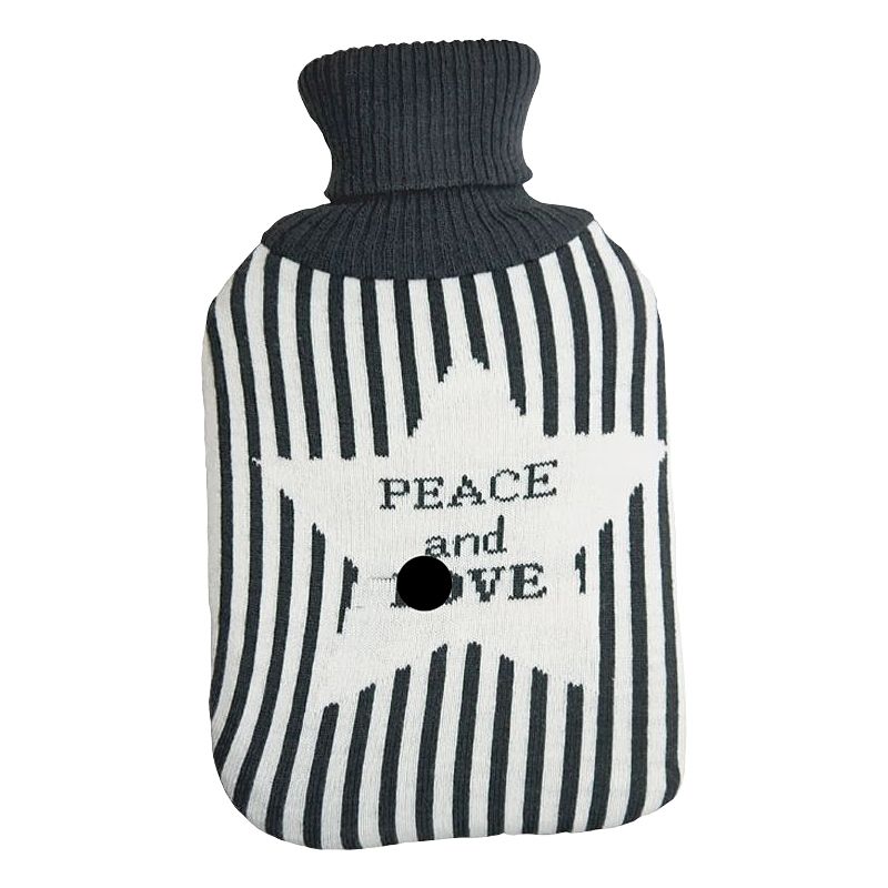 Peace And Love Grey Knitted Hot Water Bottle