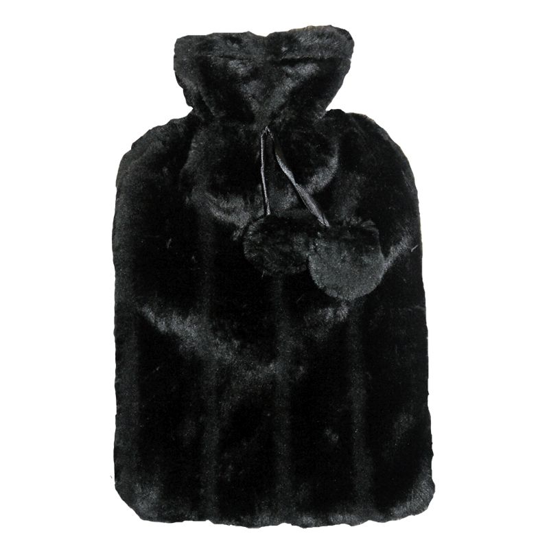 2 Litre Hot Water Bottle with Fur Cover - Black