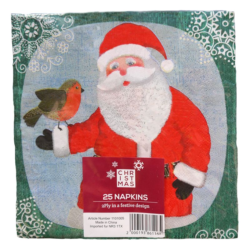 Christmas Lunch Napkin 25 Pack - Santa & Robin Design