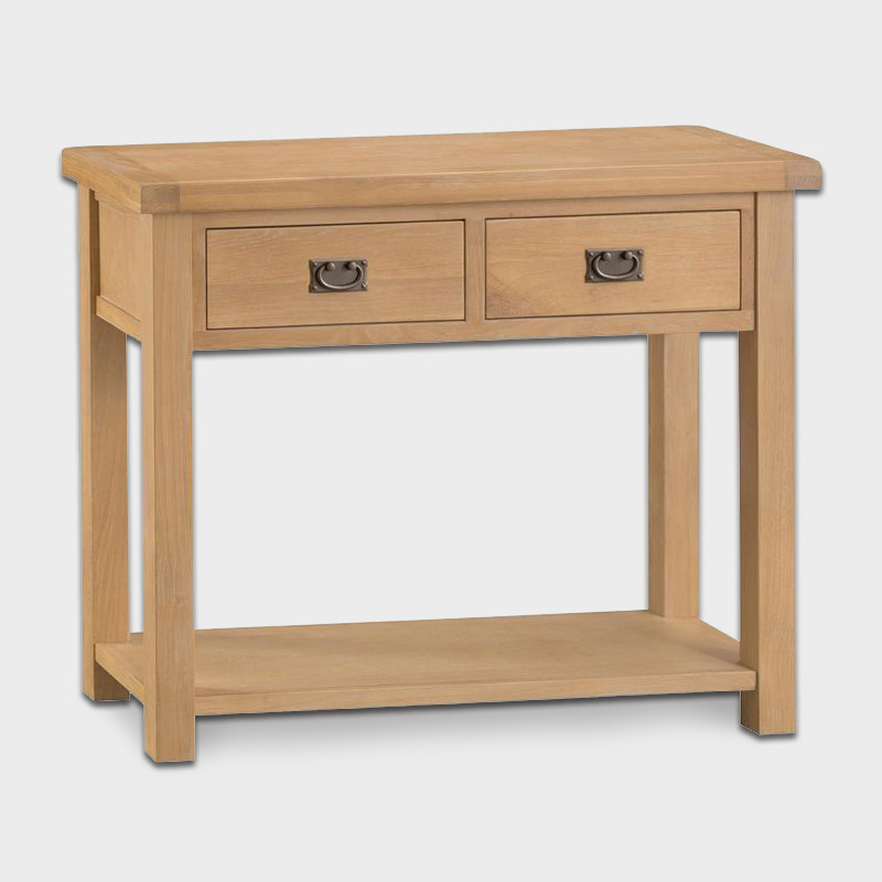 Cotswold Console Table Oak Natural 1 Shelf 2 Drawers