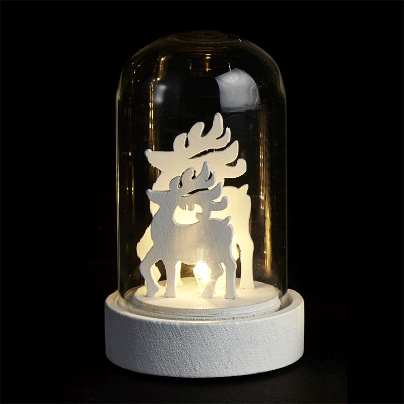 Wooden Carving Mini Dome White LED Reindeer