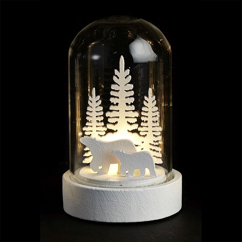 Wooden Carving Mini Dome White LED Polar Bears