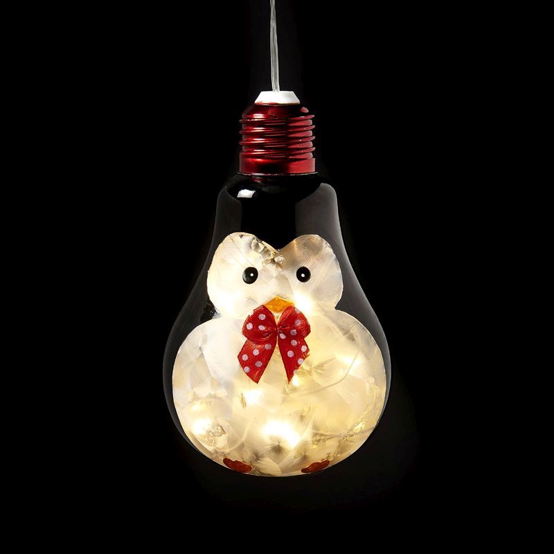 10 LED White Indoor Hanging Bulb Penguin Decoration Battery 8x13cm
