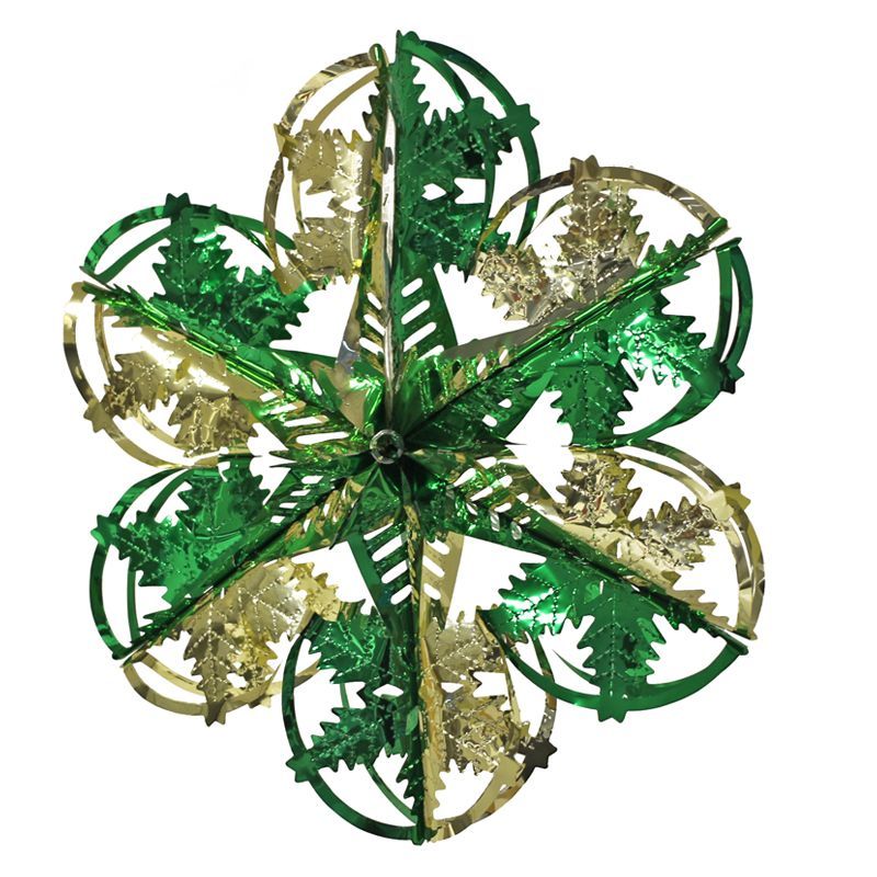 6 Section Starburst Christmas Decoration 16 Inch Green & Gold 