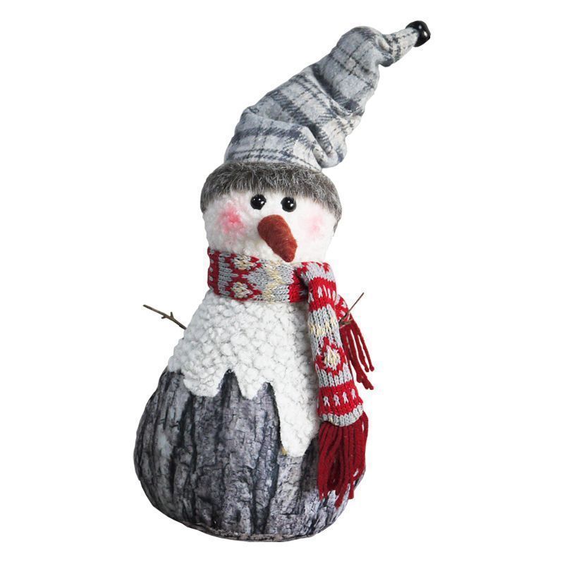 Standing Snowman With Grey Checked Hat 14 Inch