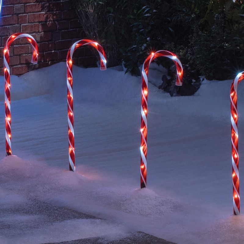 20 LED Red & White 25cm Candy Cane Christmas Lights Set of 4
