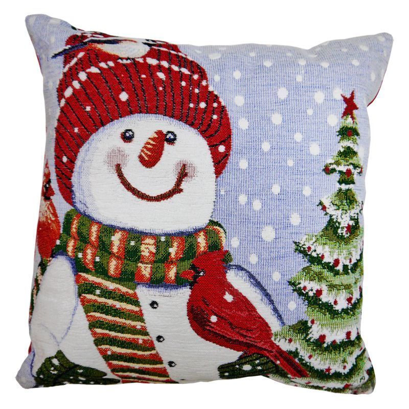 43x43cm Cheery Snowman and Tree Tapestry Cushion Christmas Design