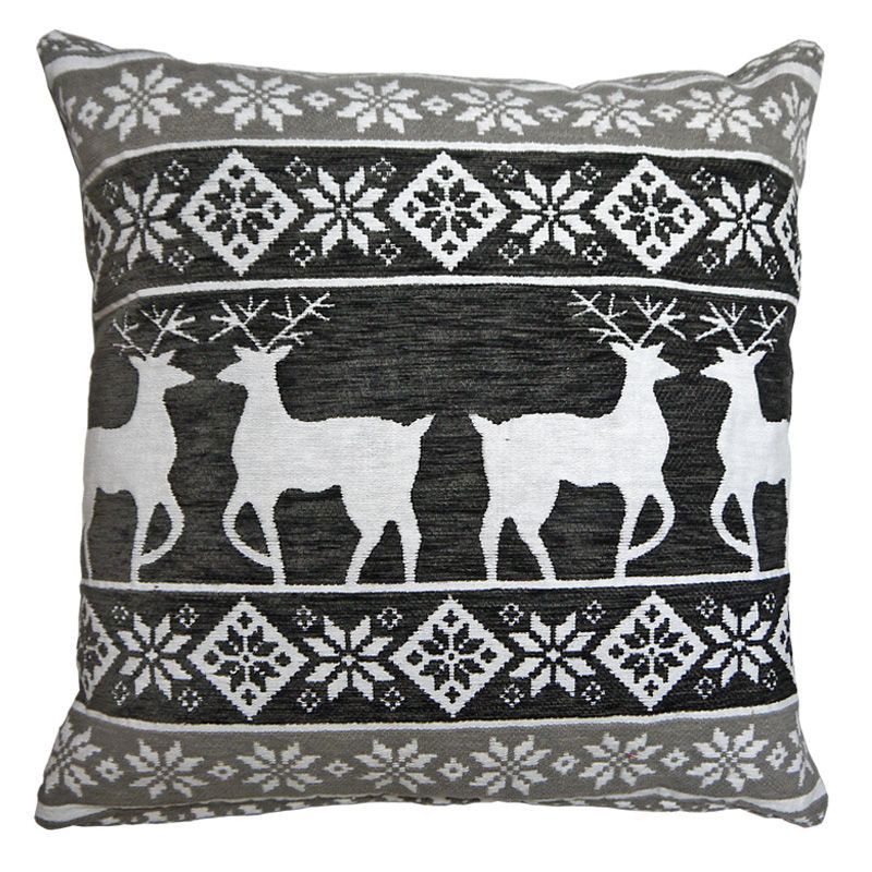 43x43cm Stags and Snow Grey Tapestry Cushion Christmas Design