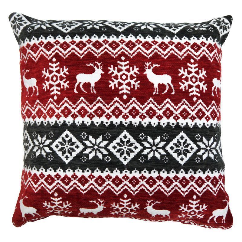 43x43cm Red Stags and Snowflakes Tapestry Cushion Christmas Design