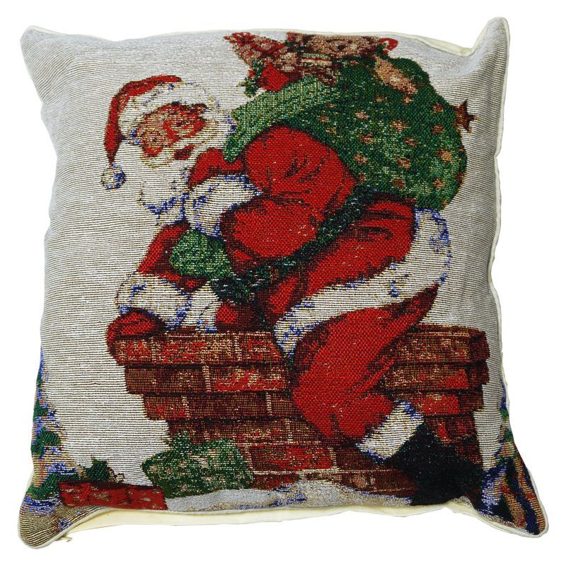 43x43cm White Santa On A Chimney Tapestry Cushion