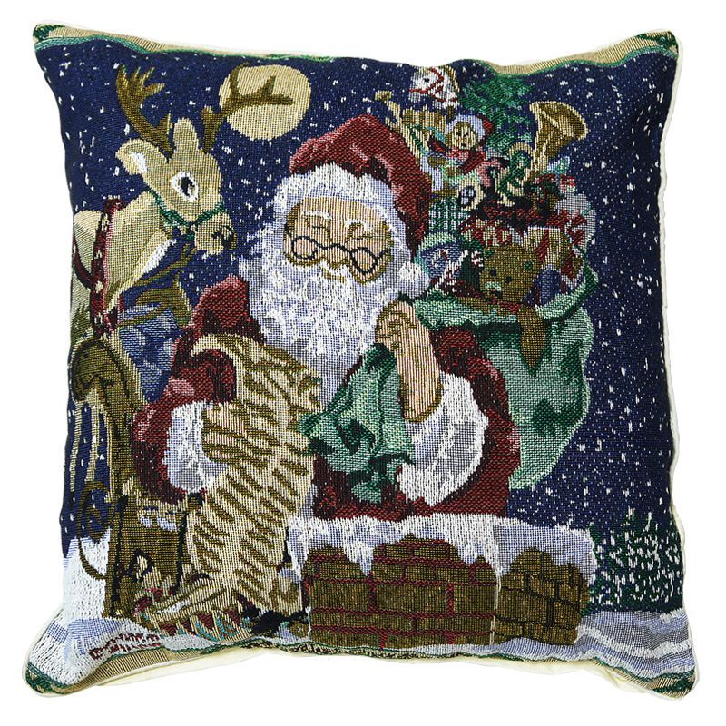 43x43cm Blue Santa On A Chimney Tapestry Cushion