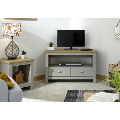 Product photograph of Lancaster Corner Tv Unit Grey 1 Shelf 2 Drawers from QD stores