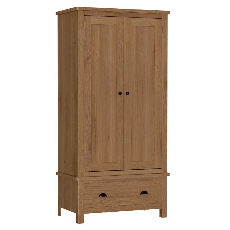 Rutland Tall Wardrobe Oak Natural 2 Doors 1 Drawer