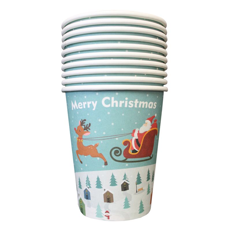 Christmas Paper Cup 10 Pack - Reindeer Santa Sleigh